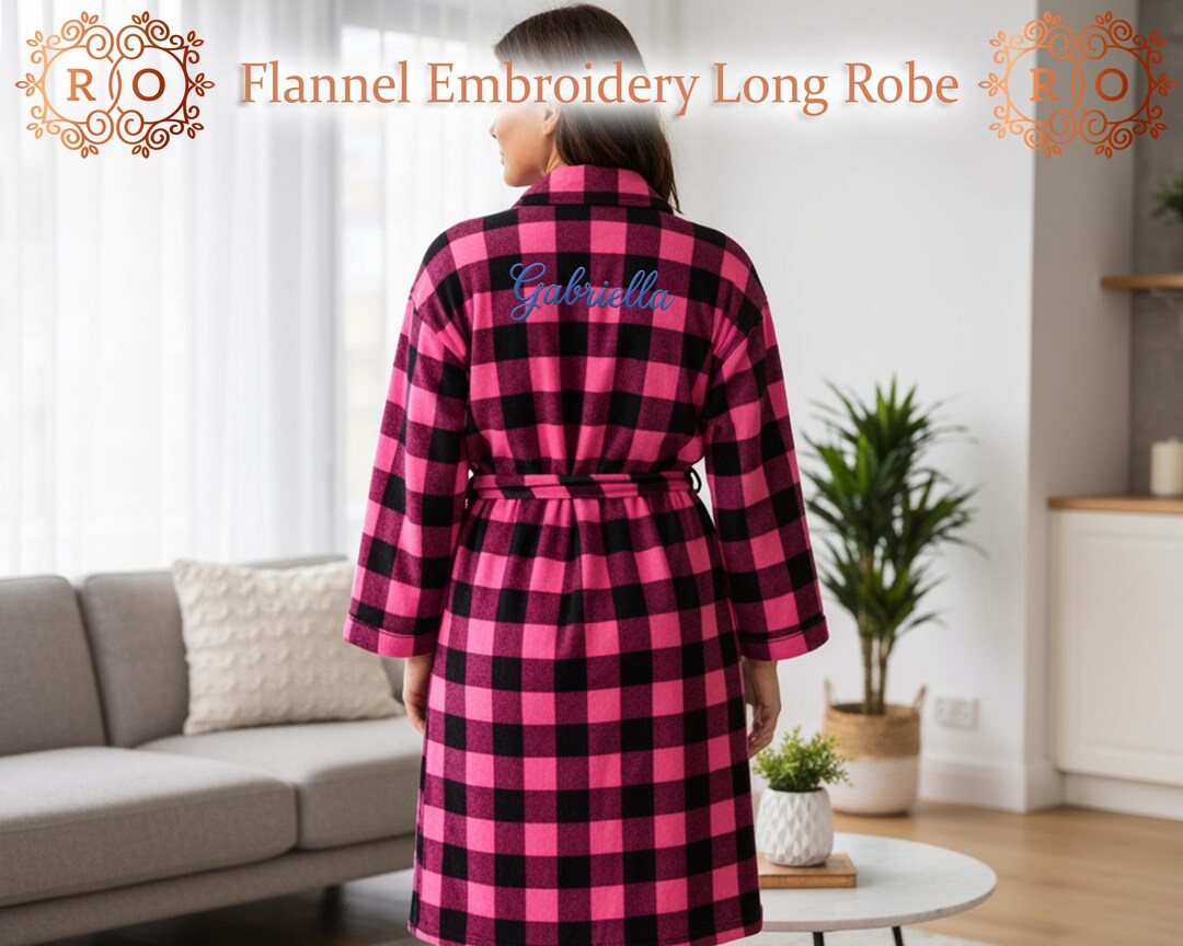 Long Embroidered Robe Long Flannel Embroidered Robe for Women-cozy Winter Robe, Birthday Gift ...