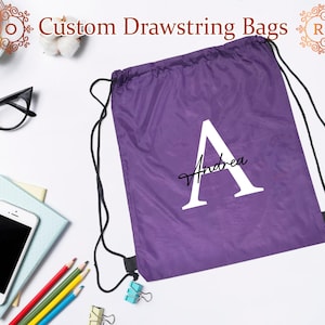 Personalized Bag With Name - Custom Drawstring Backpack Cinch Sack Bags - Several Color Options - Team Sports School Travel Party Favor Bags