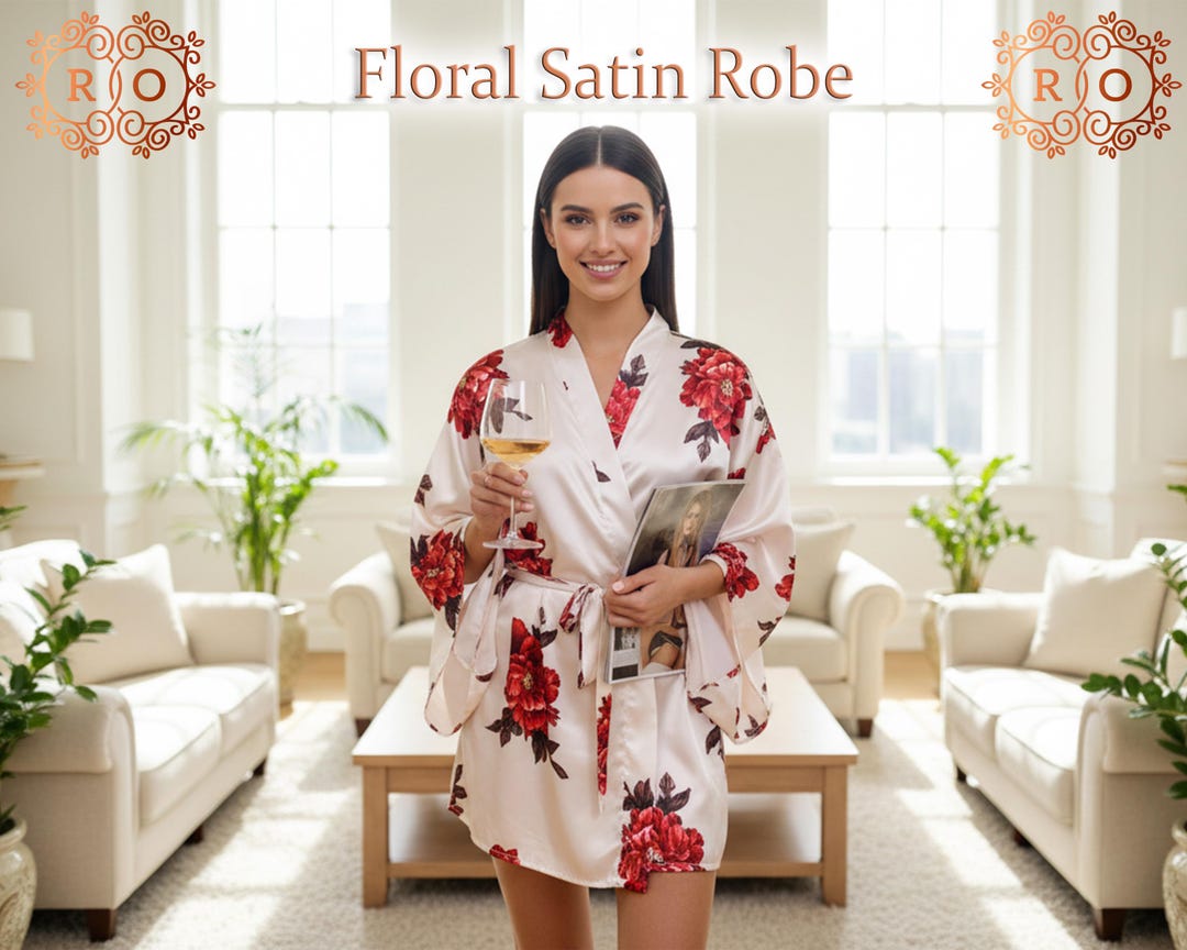 Floral Satin Lounge Robe for Women | Bridesmaid Party Robe | Bridal ...