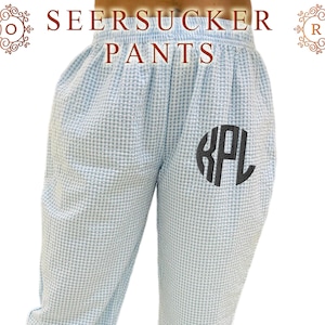 Bestickte Seersucker Hose - Personalisierte Pyjama Hose - Seersucker PJs Hose - Brautjungfer Geschenk - Monogramm Geburtstag Mädchen Geschenk