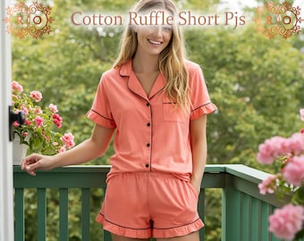Custom Ruffle Pajama Set for Women Personalized Rayon Sleepwear Bridesmaid Proposal Gift Bridal Party PJs Gift for Her Custom Name/Logo PJs