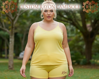 Custom Name Rayon Camisole Set Plus Size Women Personalized Sleepwear Lounge Set Bridal Nightwear Bridesmaid Outfit Gift Idea for Her