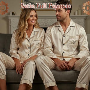 Custom Couples Pajamas Set Luxury Matching PJs Monogram Sleepwear for Him & Her Personalized Satin Pajama Set Bridal Party Gift Wedding Gift