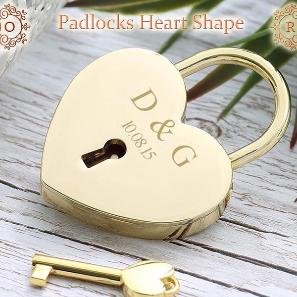 Heart Shape Padlock, Personalized Engraved Padlock, Love Lock, Engraved Lock, Padlock with Key, Engagement Keepsake Gift, Anniversary Gift