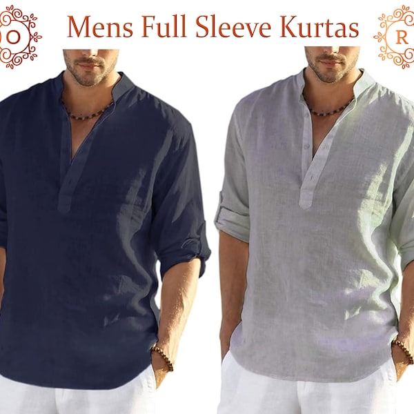 Full Sleeve Kurta for Mens Wedding Favours Gifts Men Kurta Hand Made Cotton Kurta Casual Kurtas Short Kurta Wedding Kurta Indian Style Wear