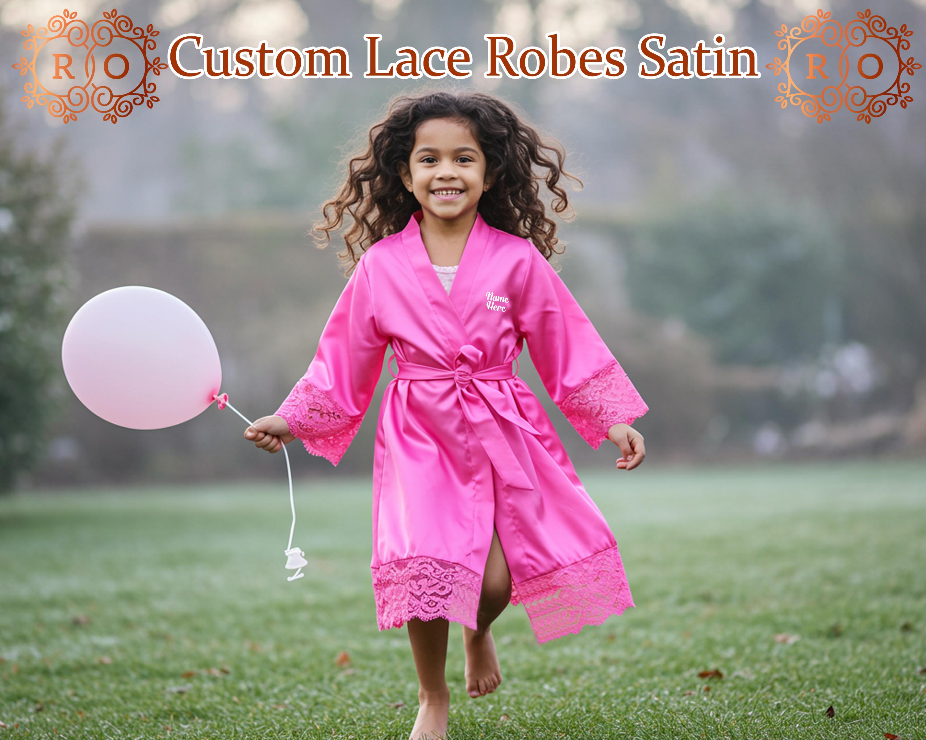 Girls Satin Lace Robe, Personalized Flower Girl, Getting Ready Outfit ...