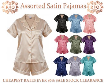 Satijnen pyjama's Goedkoopste tarieven ooit 80% Uitverkoop Opruiming Diverse kleuren Satijnen pyjama's Bruids-, bruidsmeisjes-, verjaardagsfeestje pyjama's