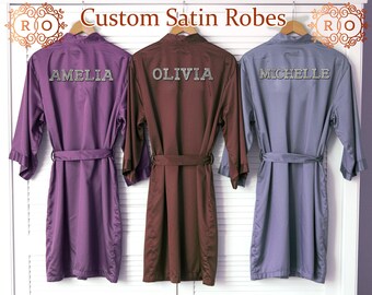 Bridesmaid Robe, Personalized Bridal Robe with Rhinestone Lettering, Bridal Rhinestone Satin Robes Bride to Be Gift,  Wedding Morning Outfit
