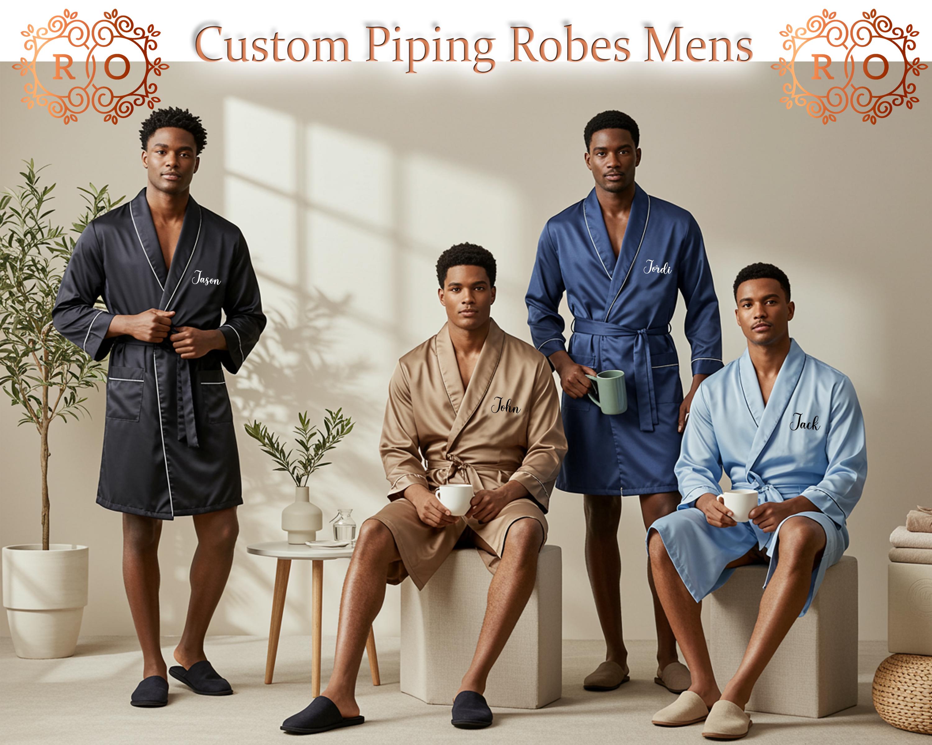 Adam Robe Au Custom Satin Men's Robes, Personalized Piping Robes, Groomsman Robes ...