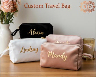 Bridesmaid Makeup Bags, Custom Name Cosmetic Bags, makeup Pouch Clutch Bags, Custom Travel Toiletry Bag, Bridesmaid Gift, Makeup Storage Bag