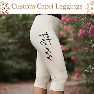 Custom Capri Leggings – Personalized Name or Word Print | High-Waisted Workout Leggings | Custom Fitness Yoga Pants for Women Fitness Gift