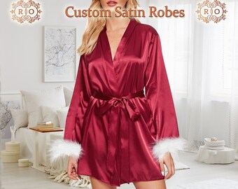 Wedding Day Robes, Brides Feather Sleeves Robes, Bridesmaid Robes, Custom Bride robes, Bridal Robe, Bridesmaid robes, Christmas Eve Gift
