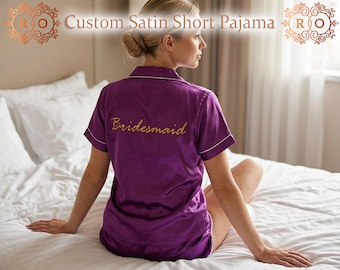 Customized Set of Bridesmaid PJs | Bridesmaid Pajamas | Bridesmaid Gifts | Bridal Satin Pajamas | Bridal Party Gifts | Bridesmaid Proposal