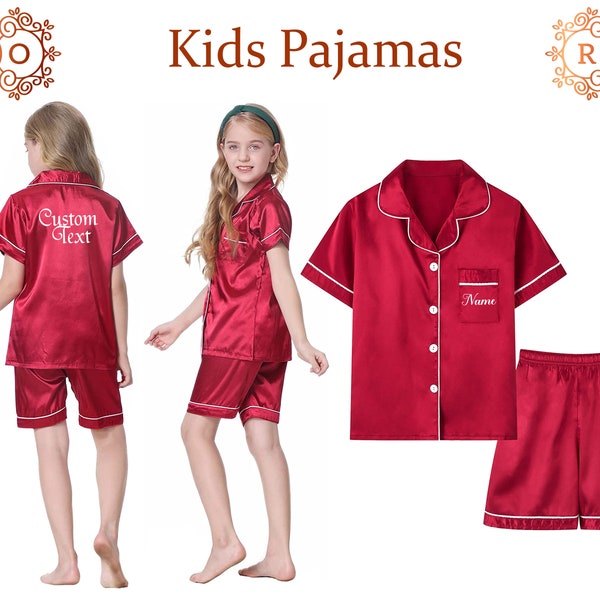 Custom Satin Pajamas, Sleepover Birthday Pajamas, Personalized Pajamas, Christmas Pjs, Flower Girl gift, Bridesmaid Pajamas S+L Pjs Sets
