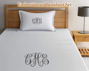 Embroidery Bed sheet Set Embroidered Pillow Customized Pillow Personalised Bed Sheet Monogram pillow Monogrammed Bed sheet Set New Home Gift