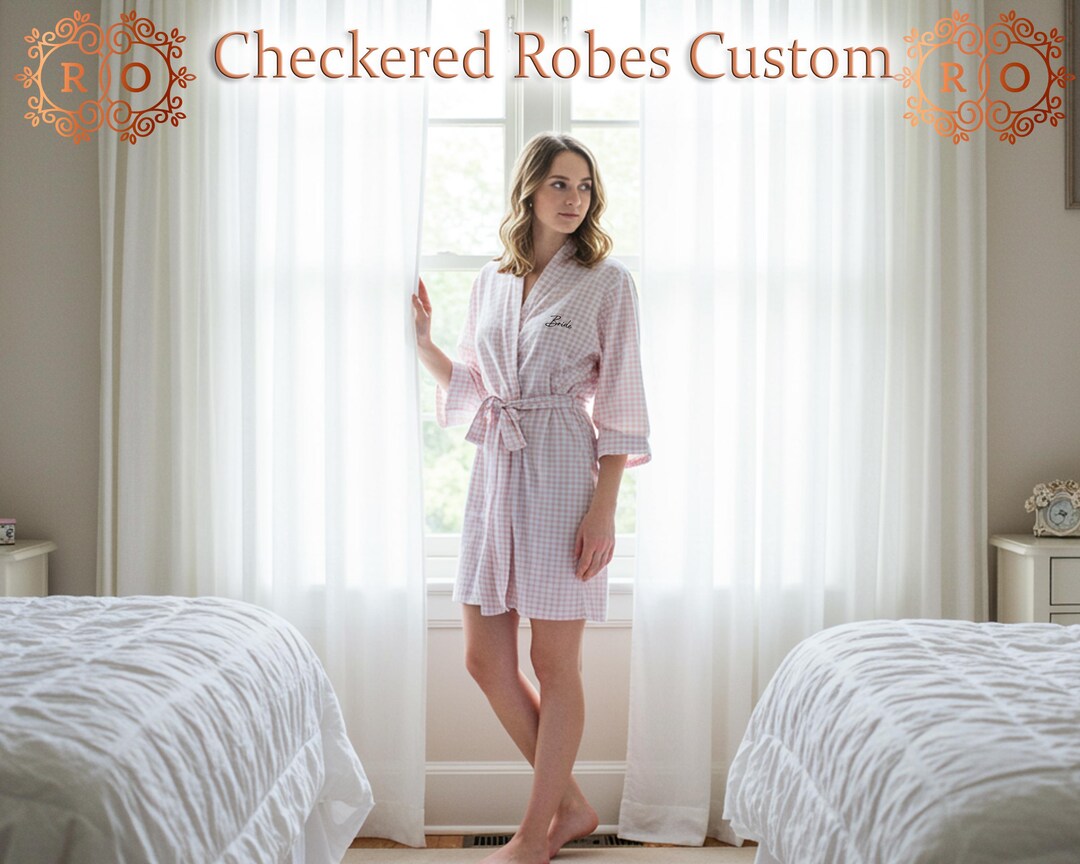 Gingham Robe Custom Name Gingham Checkered Robe for Women Personalized Bridal Robe ...