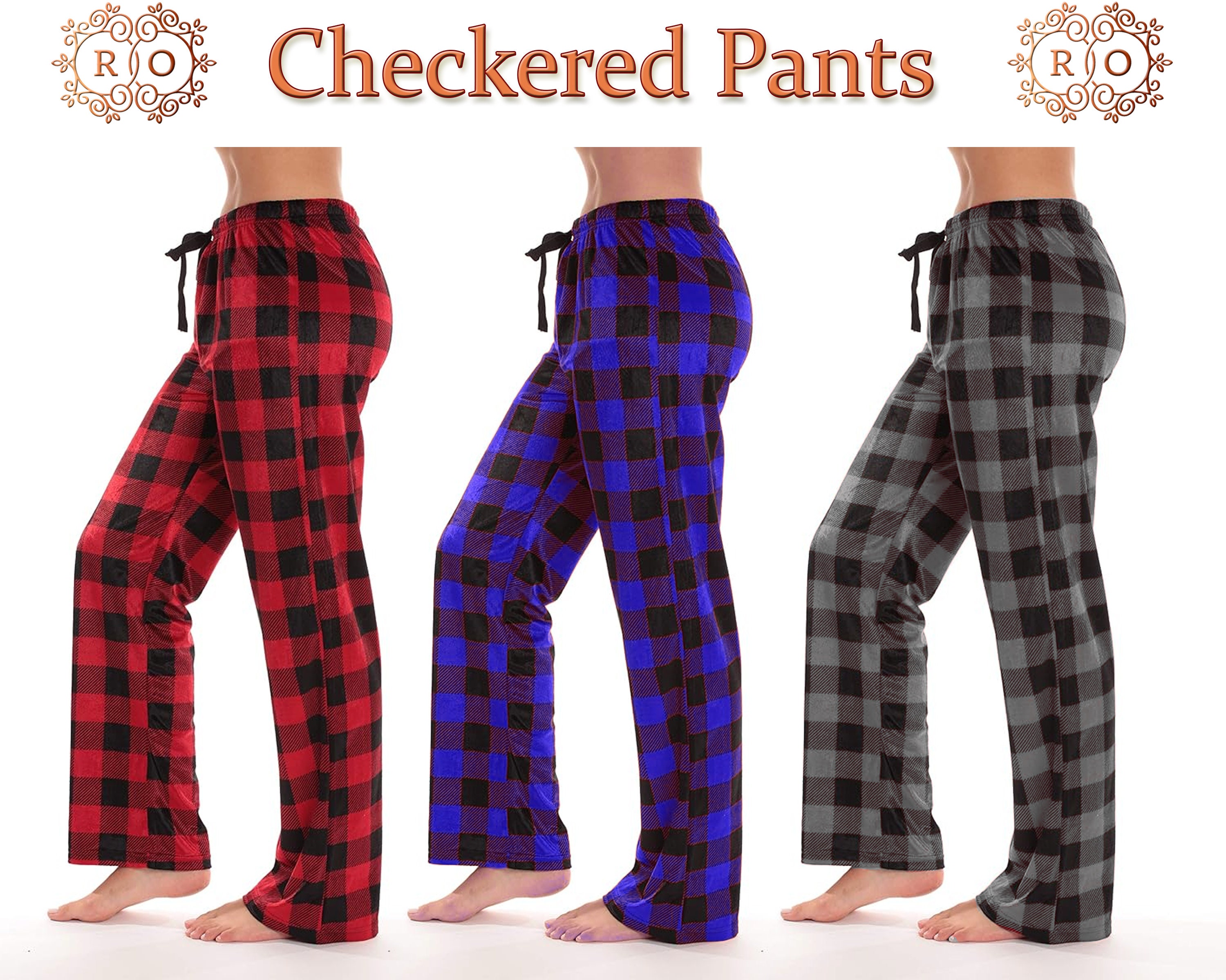 Women's Fleece Lined Flannel Lounge Pants - Red Black Check (LV9)