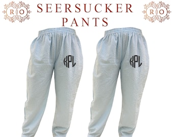 Individuelle Stickerei Pyjama Hose Seersucker Hose Braut Pyjama Seersucker Pyjama Hose Brautjungfer Pyjamas Hose Stickerei Pyjama Hose