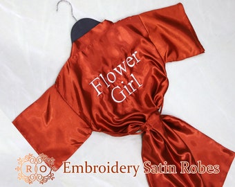 Brautroben - Salbeigrün bestickte Brautroben / Brautjungfer Roben / Brautrobe / Brautrobe / Brautpartyroben / Brautjungfergeschenke / Satinrobe