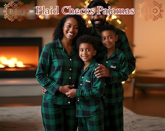 Personalized Christmas Pajamas Flannel Pajamas Set Family Matching PJs Plaid Pajamas Christmas Gifts Bridesmaid Gifts Bridal Party Gifts