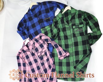Bridesmaid Flannel Shirts, Custom Bridal Flannel Shirt, Bridesmaid Plaid Shirts, Bridal Party Flannel Shirts, Christmas Flannel Sleepshirt