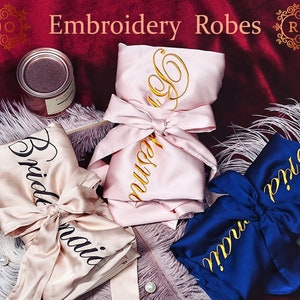 Embroidered Bridesmaid Robes Personalized Embroidered Monogrammed Bride & Bridesmaid Satin Kimono Robe for Wedding - Bridesmaid Gifts Robes