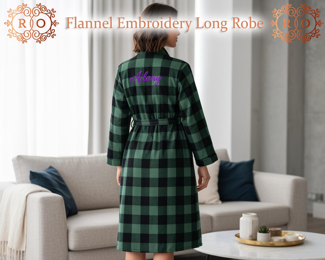 Long Embroidered Robe Luxury Long Flannel Robe With Embroidery-warm Winter Lounge Wear for ...