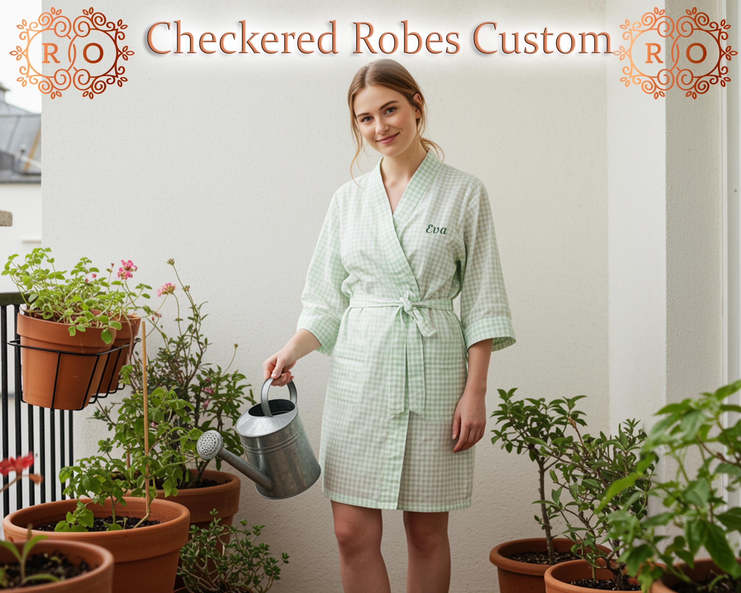 Gingham Robe Custom Name Gingham Checkered Robe for Women Personalized Bridal Robe ...