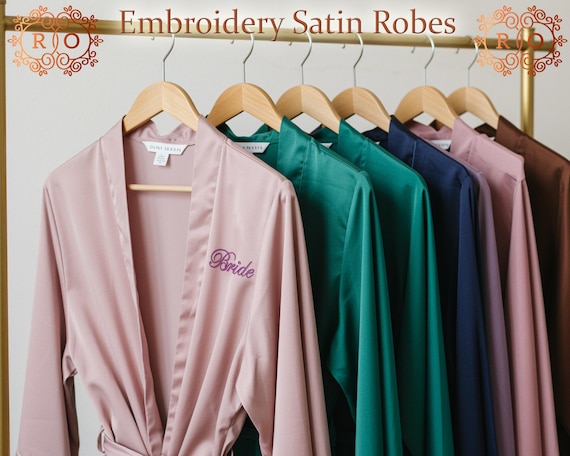 Custom Embroidery Robes Satin Robes Bridesmaid Robes Bridal Monogram Robes Getting Ready Robes Silk Satin Robes Bachelorette Robes for Gift