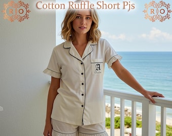 Custom Personalized Ruffle PJ Set |Soft Rayon Women’s Pajamas Bridal Party Pajamas Bridesmaid Gift Custom Text Lounge Sleep Set Gift for Her
