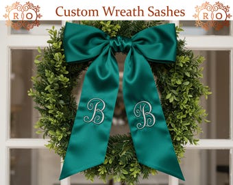 Personalized Wreath Bow Custom Embroidered Wreath Sash Monogrammed Holiday Bow Front Door Décor Seasonal Home Decoration Housewarming Gifts