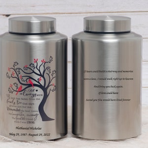 Urns for Human Ashes Adult Full Size Female Male Memorial Urn Cremation Urn Cardinal Personalized Funeral Cremation Engraved Urn Family Tree