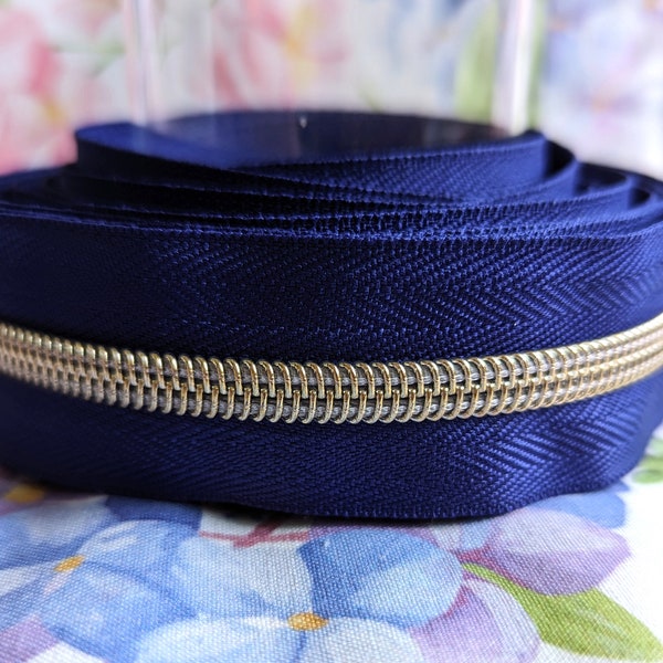 Size #5 Royal Blue Tape - Gold Nylon Coil