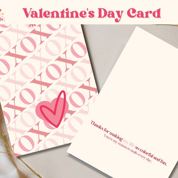 Printable Foldable Valentine's Card: Heartfelt XOXO Design. Instant PDF Download for a Special Touch. Spread Love this Valentine's Day.