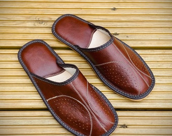 Men Handmade slippers | ECO Leather | Home Shoes | Sandals | Mules | Christmas Gift |Present | Father’s Day | Brown