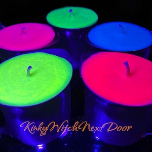 UV Wax Play Candles-Low Temp Soy Pourable Black Light Wax Play Candles- Pitcher Wax Play Candles pleas see description for how colors react
