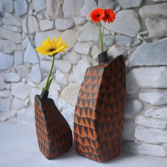 Indian Terracotta Vases Desig Vareesha Set Of 2 Grey Terracotta Vases