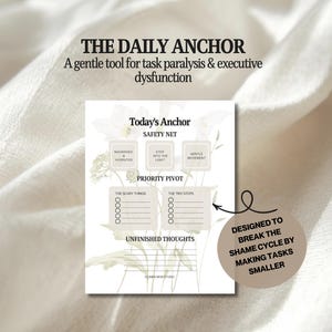 ADHD Executive Function Sheet, Task Paralysis Daily Anchor, Gentle Productivity Planner, Neurodivergent Mental Health PDF