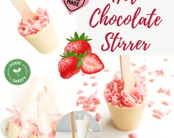 Set of Hot Chocolate Spoon Strawberry High Quality White Chocolate Bar Wedding Favours Hot Chocolate Station Strawberry Chocolate Stirrer