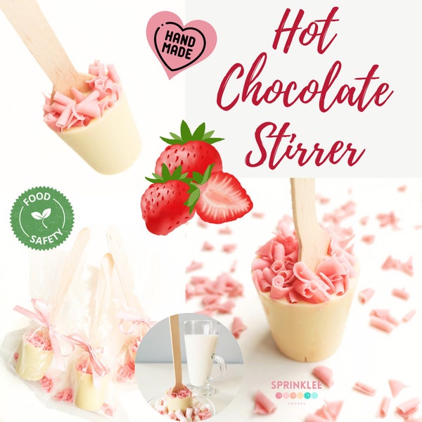 Set of Hot Chocolate Spoon Strawberry High Quality White Chocolate Bar Wedding Favours Hot Chocolate Station Strawberry Chocolate Stirrer