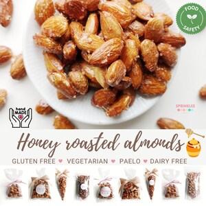Gluten Free Honey Roasted Almonds Healthy Snack Gift Vegetarian Sweets Dairy Free Treat Back to School Snacks
