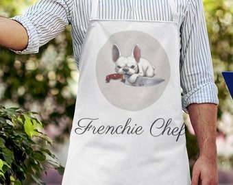 Unisex Full Cooking Apron • 100% Polyester Canvas, One-size-fits-all, Without Pockets • White French Bulldog Design • Dog Mother's Day Gift