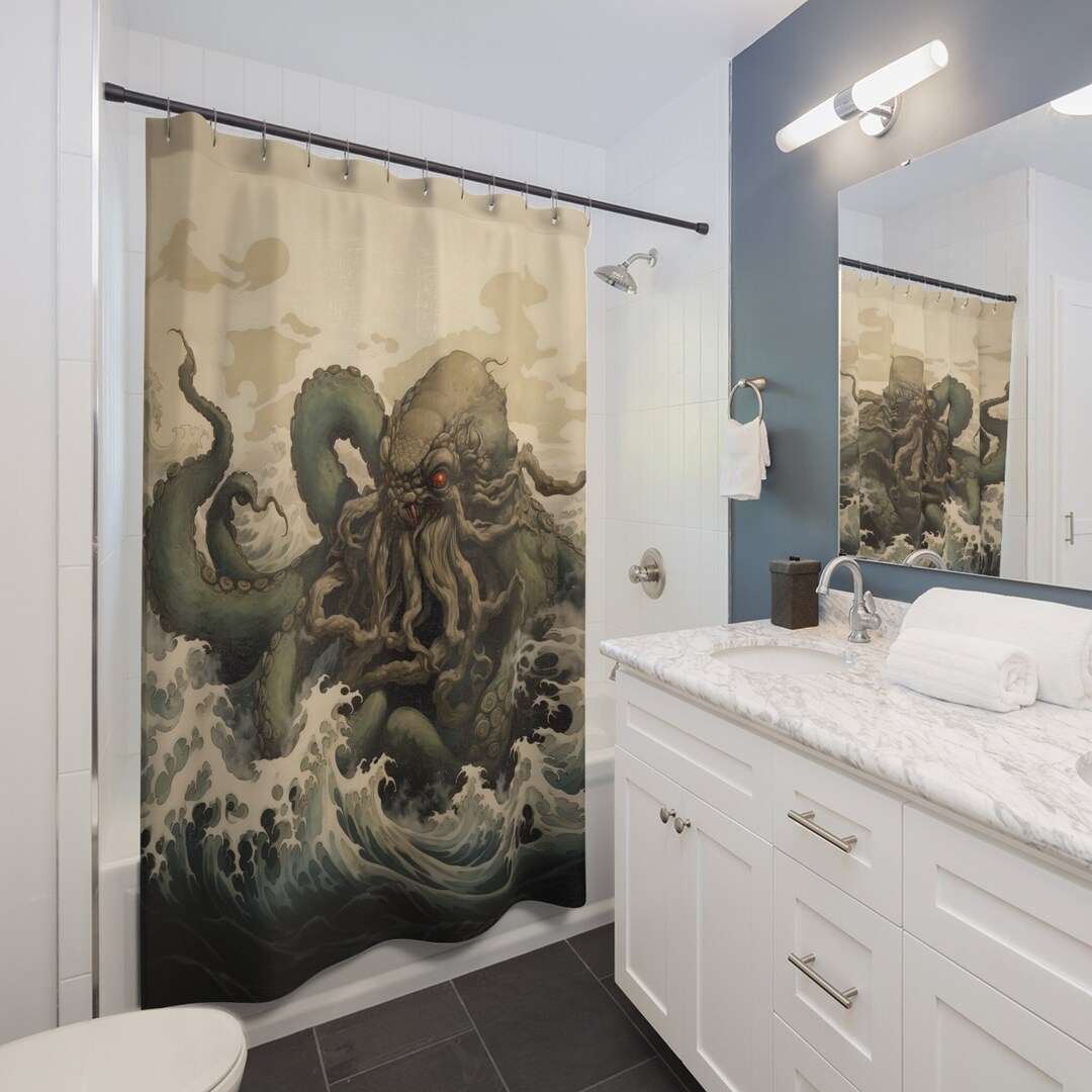 Cthulhu Shower Curtain Hokusai Inspired Japanese Shower Curtain Modern