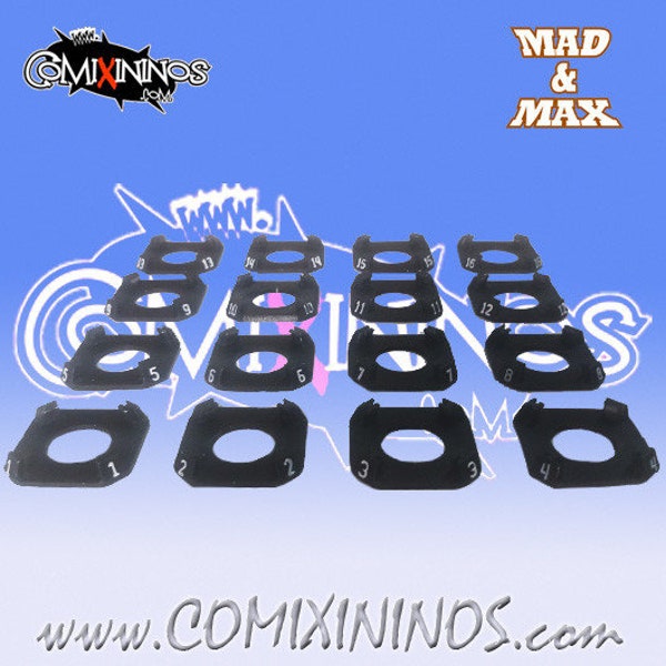 Fantasy Football - Set of 16 Numbered Square Bases and Set of 2 Star Player Square Bases for Skill Markers - Mad & Max