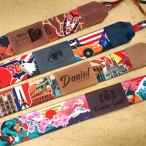 Travel Pattern Camera Strap - Personalized Camera Straps - Camera Strap USA Europe Print - DSLR Camera Strap - Camera Strap Canon Nikon Sony