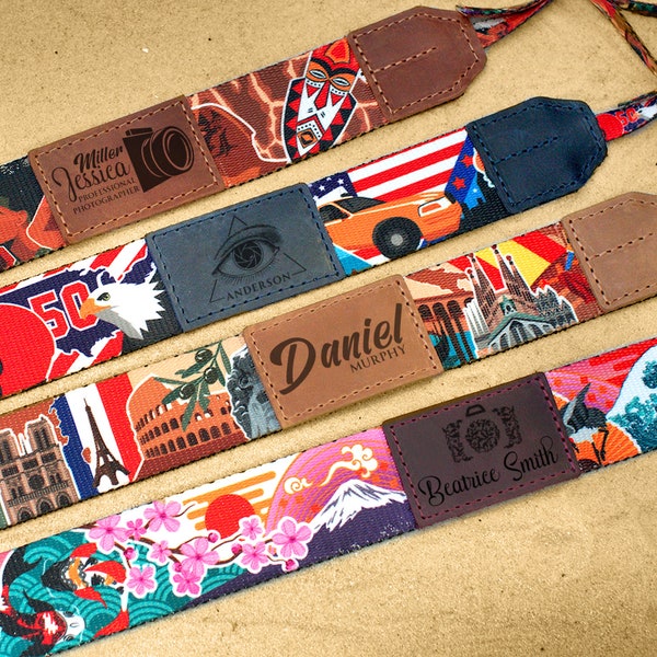 Travel Pattern Camera Strap - Personalized Camera Straps - Camera Strap USA Europe Print - DSLR Camera Strap - Camera Strap Canon Nikon Sony