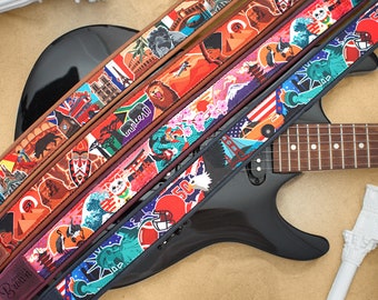 Custom Guitar Strap, Personalized Leather Guitar Strap, Guitar Player Gifts, Print Pattern Guitar Strap, Adjustable Wide Guitar Strap