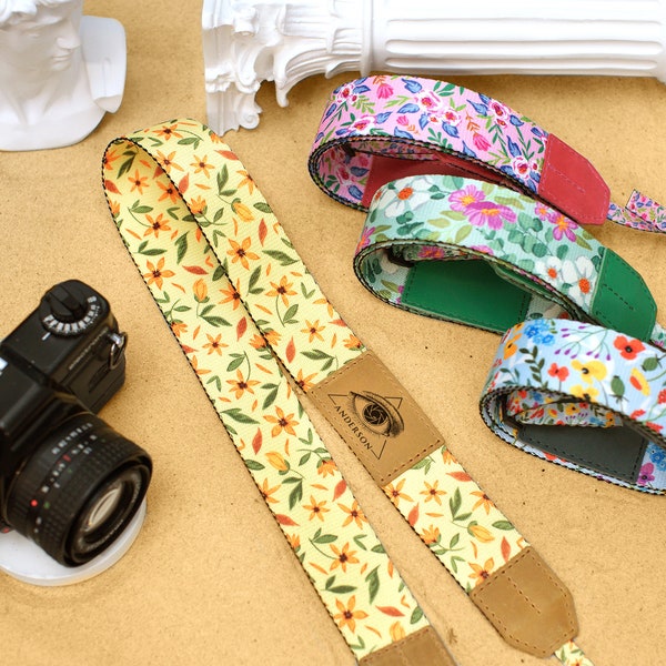 Bloemen bedrukte camera riem, gepersonaliseerde camera riem voor vrouwen, kerstcadeaus voor haar, DSLR camera riem, bloemen camera riem