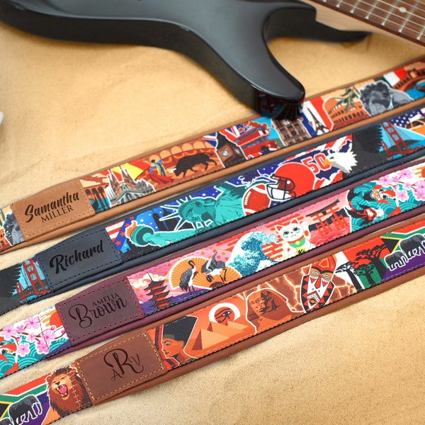 Personalized Guitar Strap USA, Custom Guitar Strap, Guitar Accessories, Leather Guitar Strap, Bass Guitar Strap, Soft Cute Guitar Strap