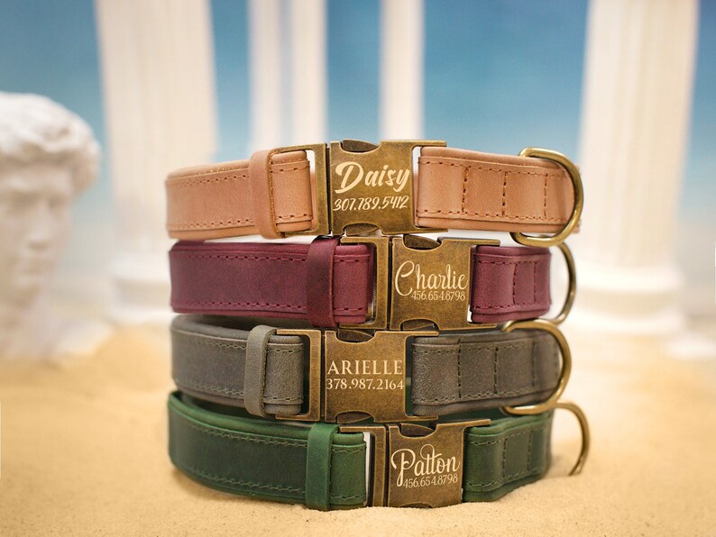 Personalized Dog Collar Soft Leather Dog Collar Engraved Dog Etsy